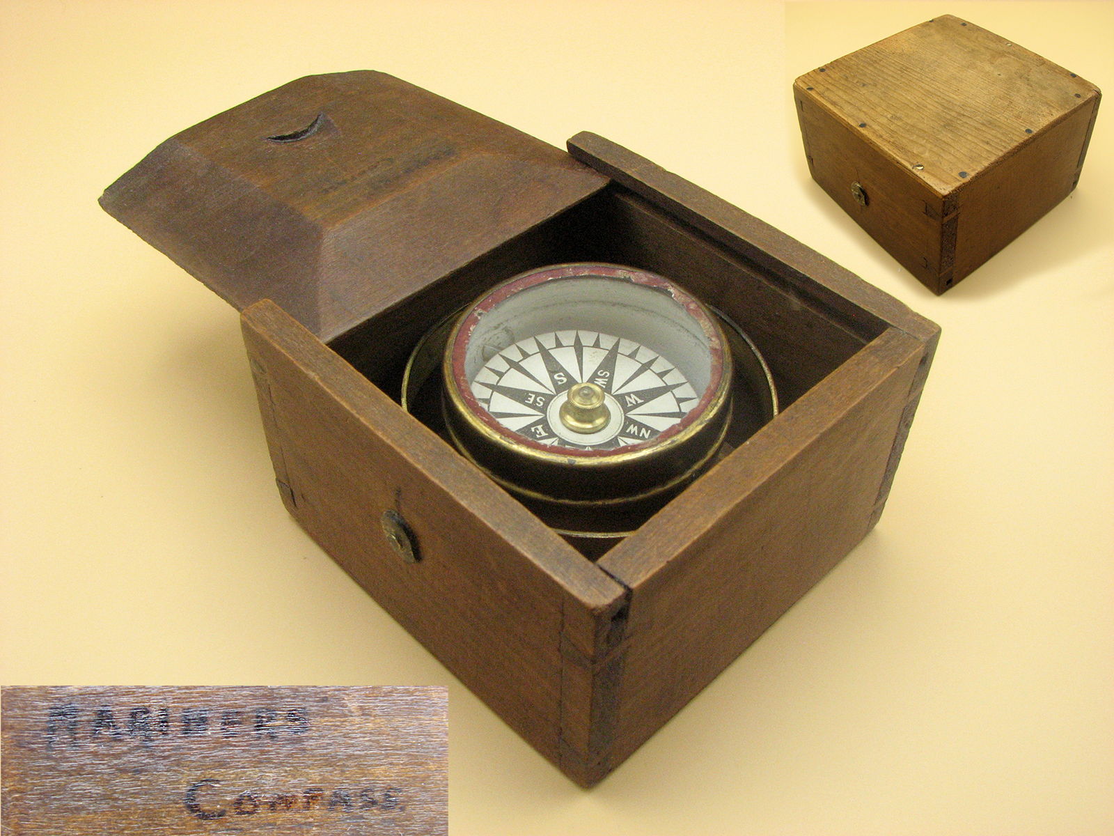 19th century ships gimbal mounted compass in mahogany case
